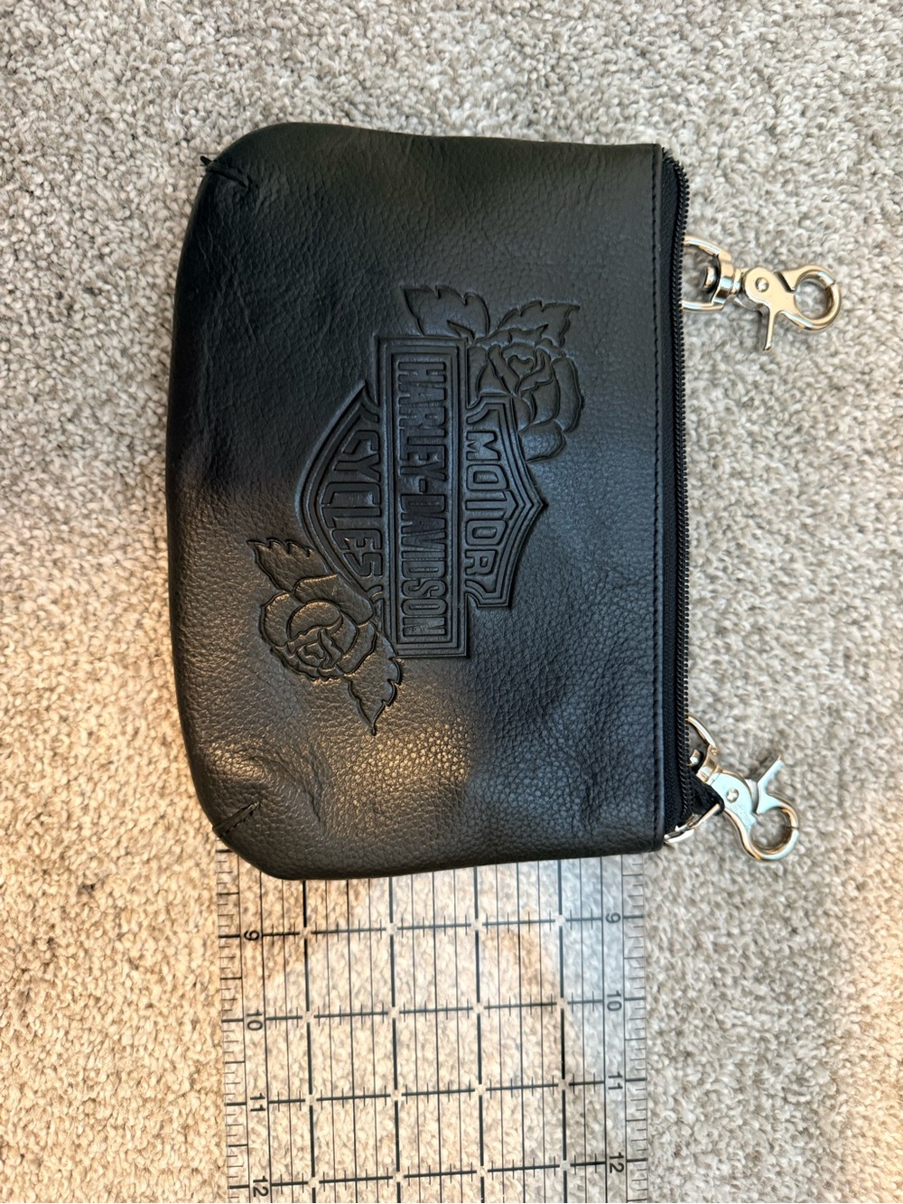 Harley-Davidson Black Leather Crossbody Pouch with Detachable Strap - Picture 4 of 5